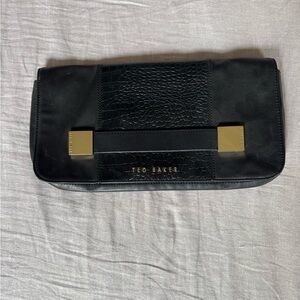 Ted Baker Textured Black Leather & Gold Clutch